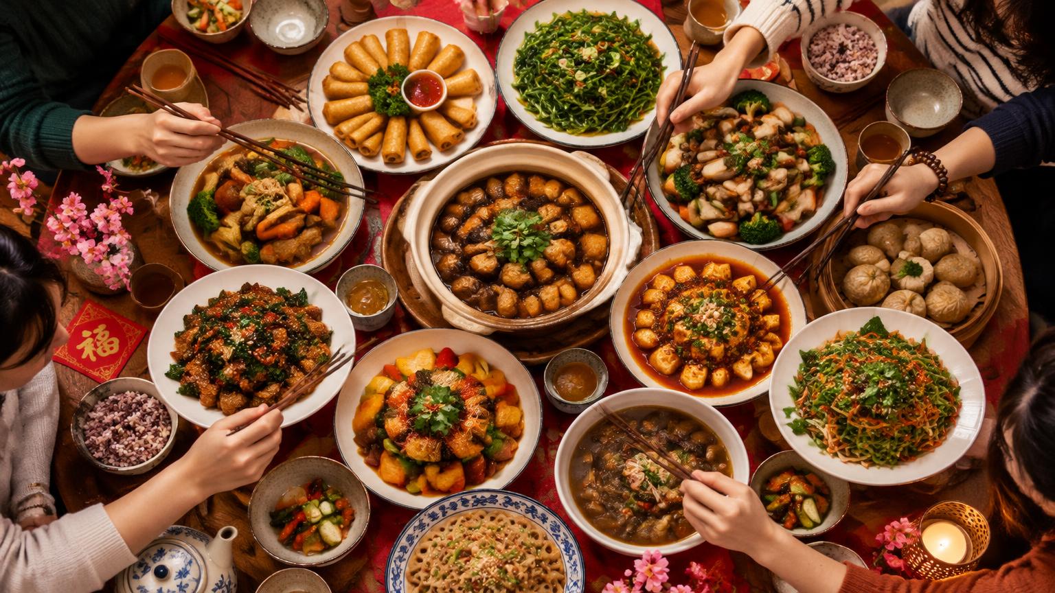 一桌豐盛的台灣素食料理